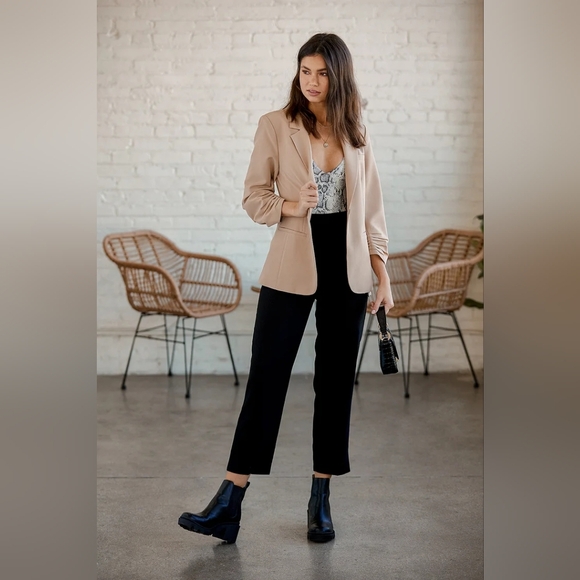 Lulus Here for Business Taupe Ruched Blazer - Picture 4 of 11